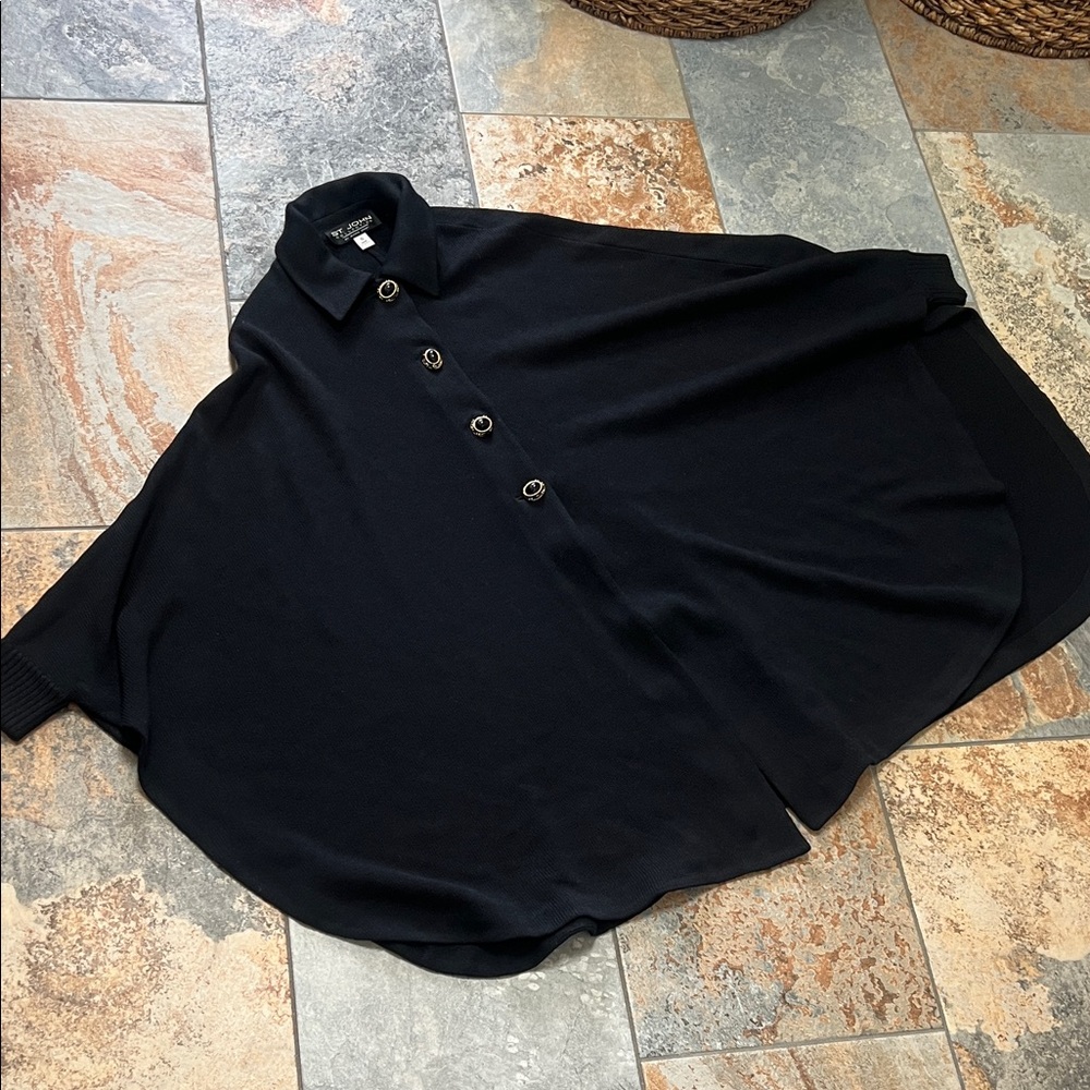 St. John Elegant Black Button Down cape